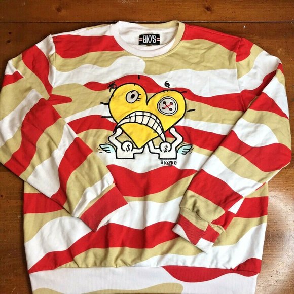 BKYS Yellow Sad Heart Angel Striped Long Sleeve Sweatshirt Mens 2XL Streetwear‎ - Picture 2 of 8